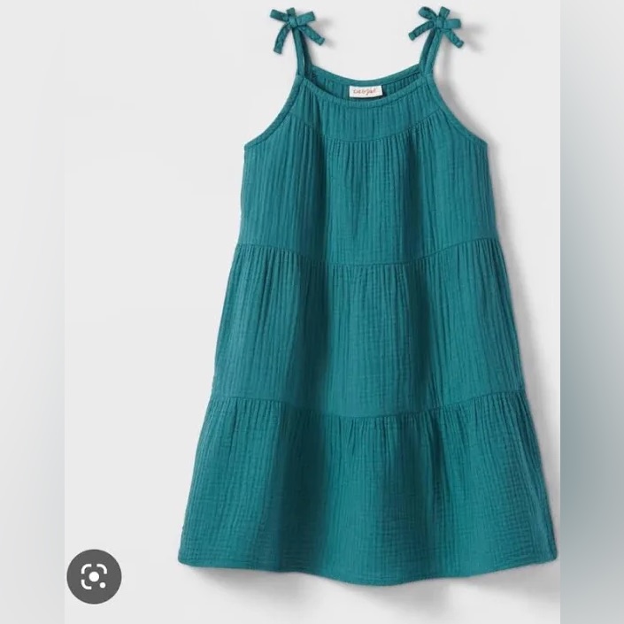 Nwt - Cat & Jack - Dusty Green Cotton Dress Textured